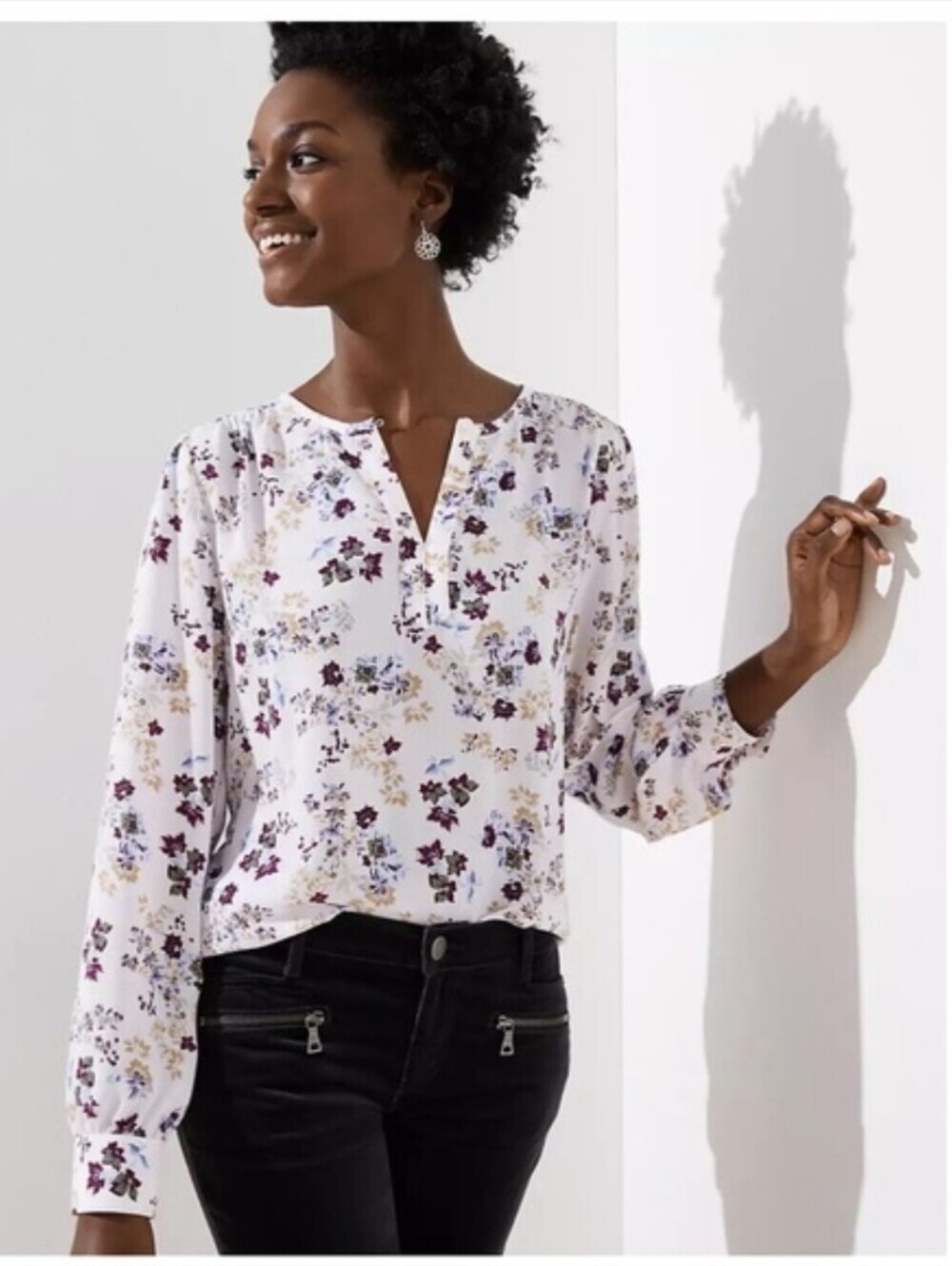LOFT Blush Pink Floral Keyhole Blouse Office Business Casual Size S